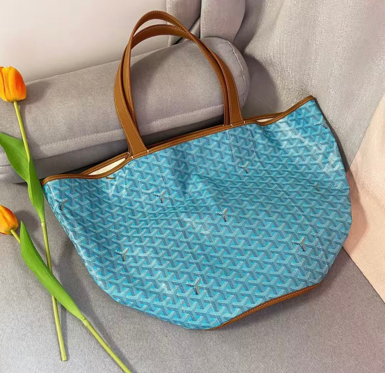 Belharra Bag | Turquoise & Tan (Reversible)