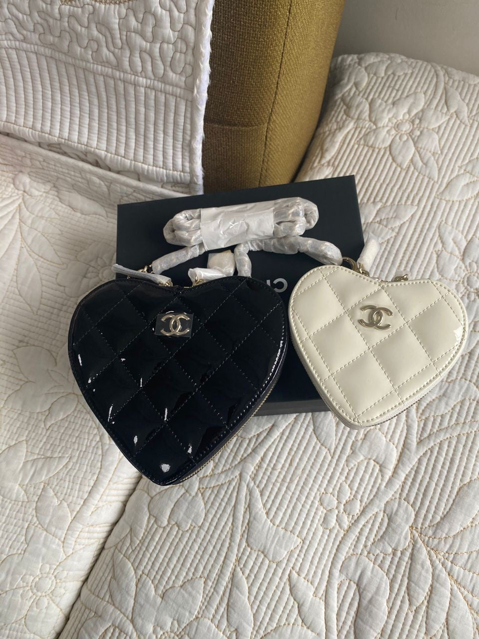 Coco Double Heart Black & White Bag