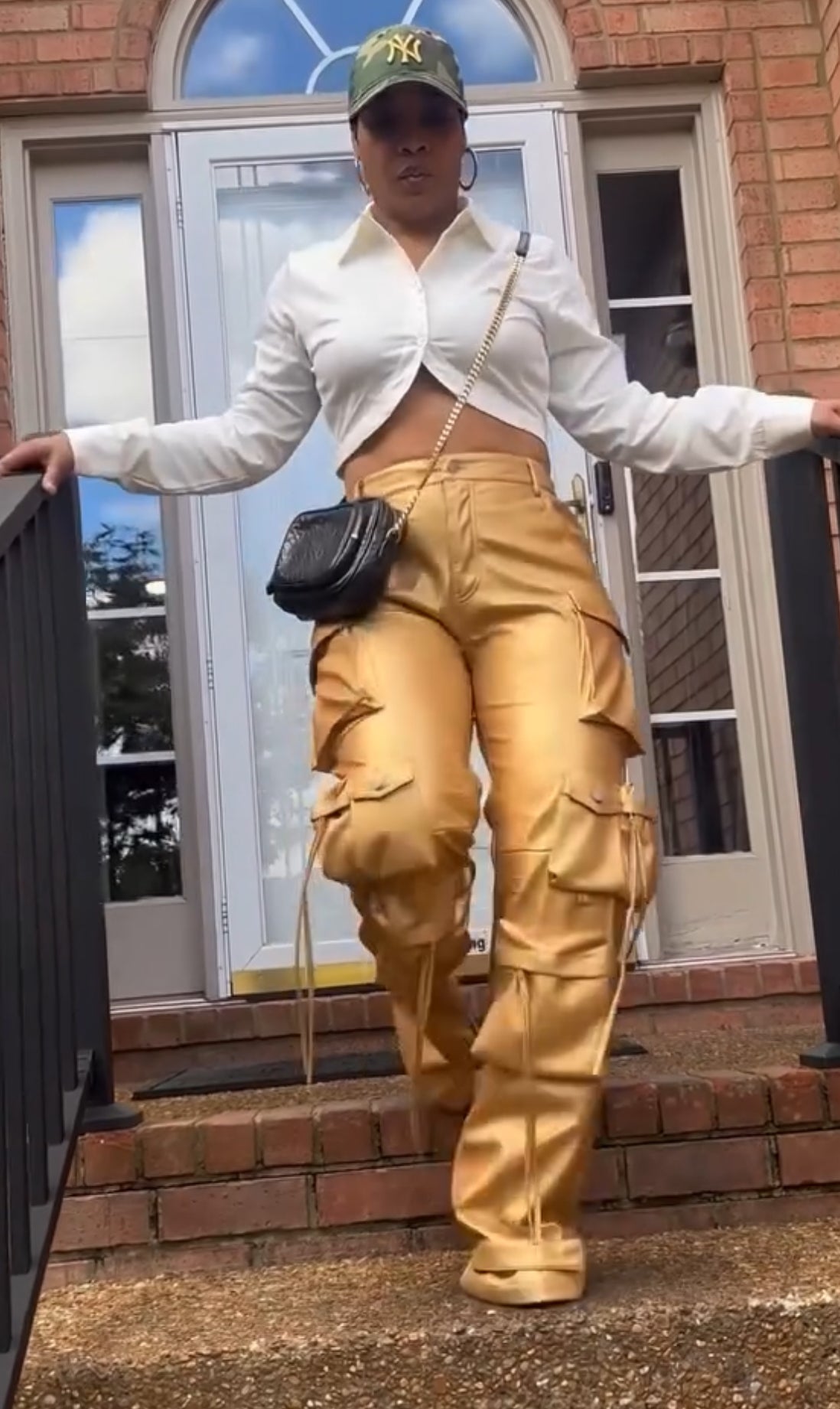 FAMOUS GOLD METALLIC CARGO PANTS
