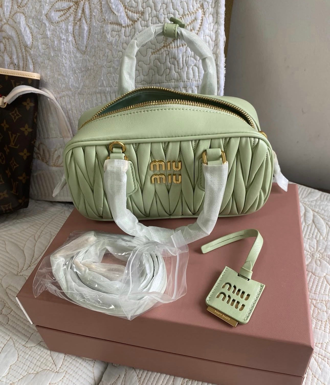 Green | Arcadie Matelassé Nappa Leather Top Handle Bag