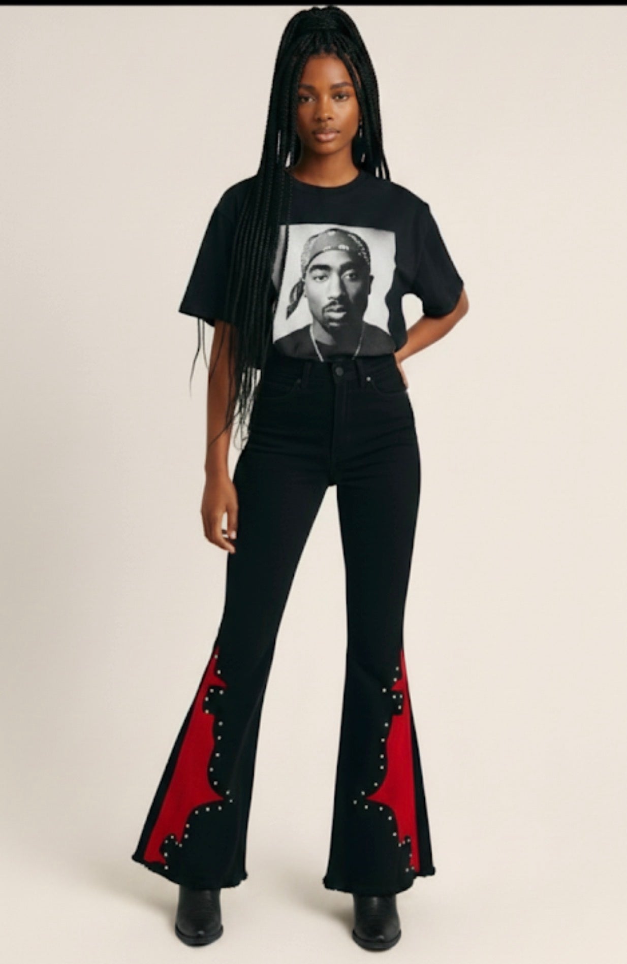 Wild West Cowhide Studded Bell Bottom Black Red Sz 3-15