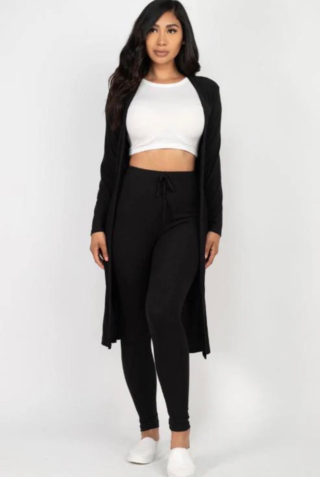 Rich Ribbed Long Sleeve Cardigan + Leggings Set (Small Med Large)