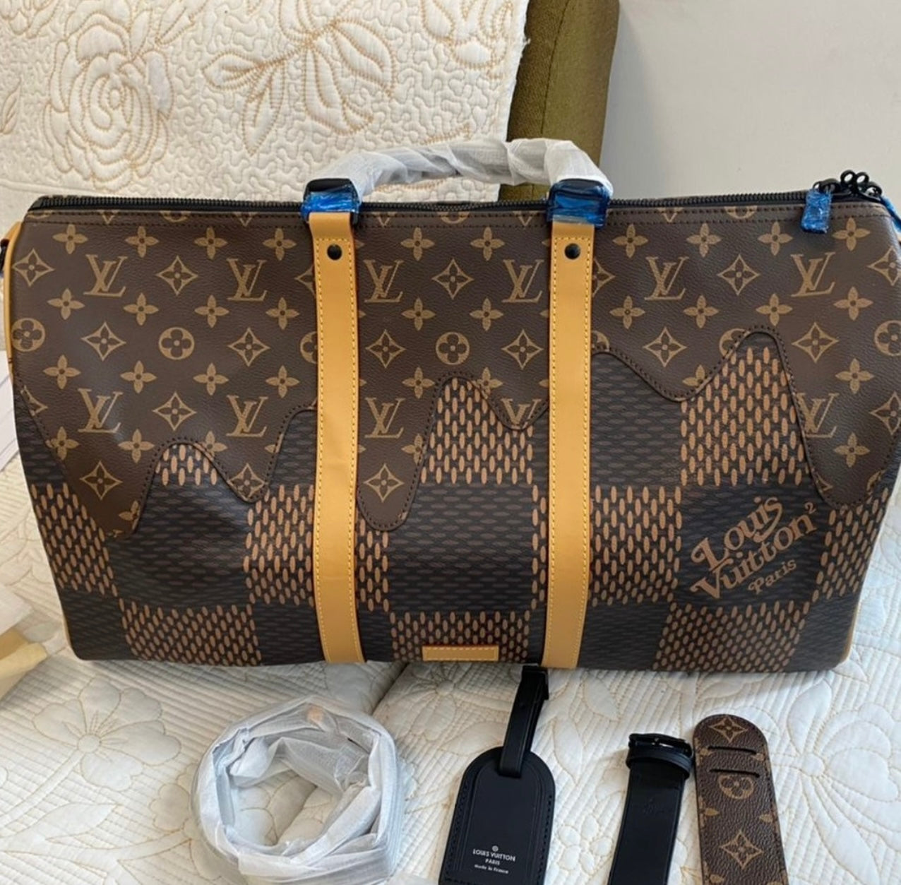 LV x Nigo Giant Damier Ebene Monogram Keepall 50