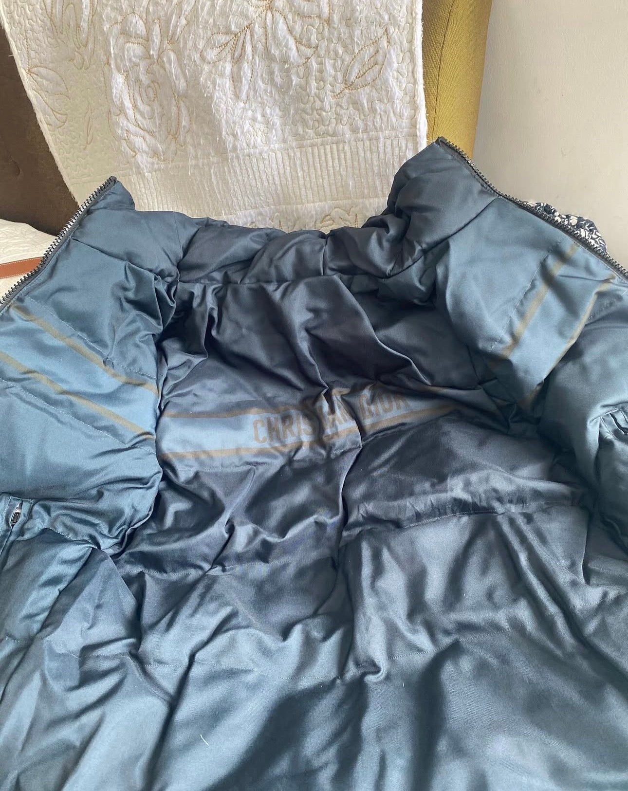 Reversible Puffer Jacket Blue and Ecru Dior Oblique Quilted Technical Taffeta