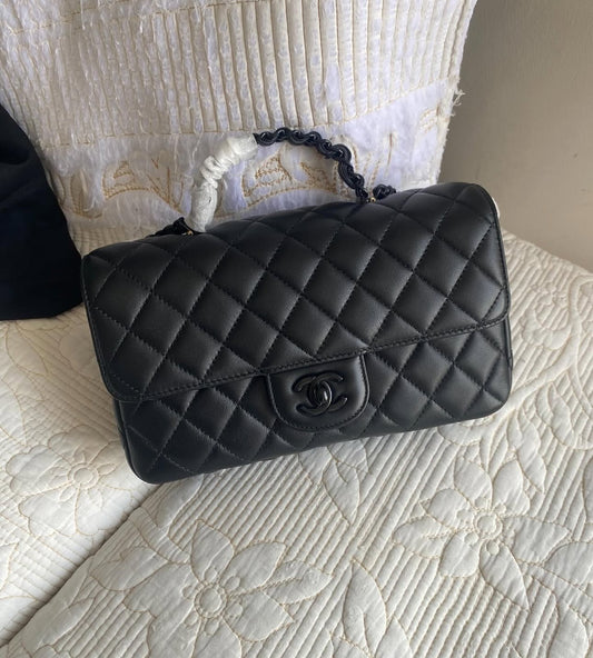 Black Coco MINI FLAP BAG WITH TOP HANDLE   Lambskin & Lacquered Metal