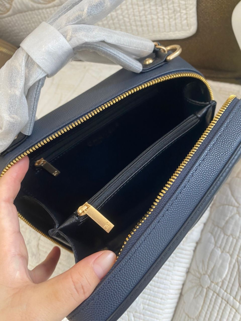 Caviar Vanity Filigree Blue and Black Case Bag