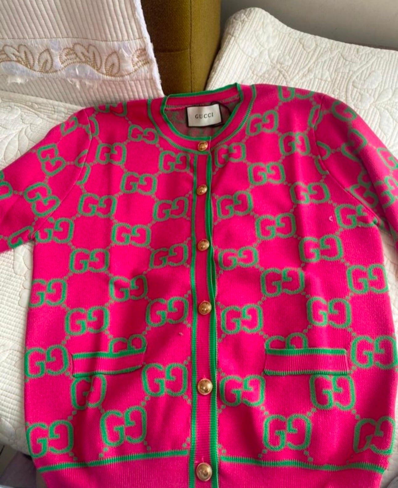 Pink & Green Jacquard Cardigan