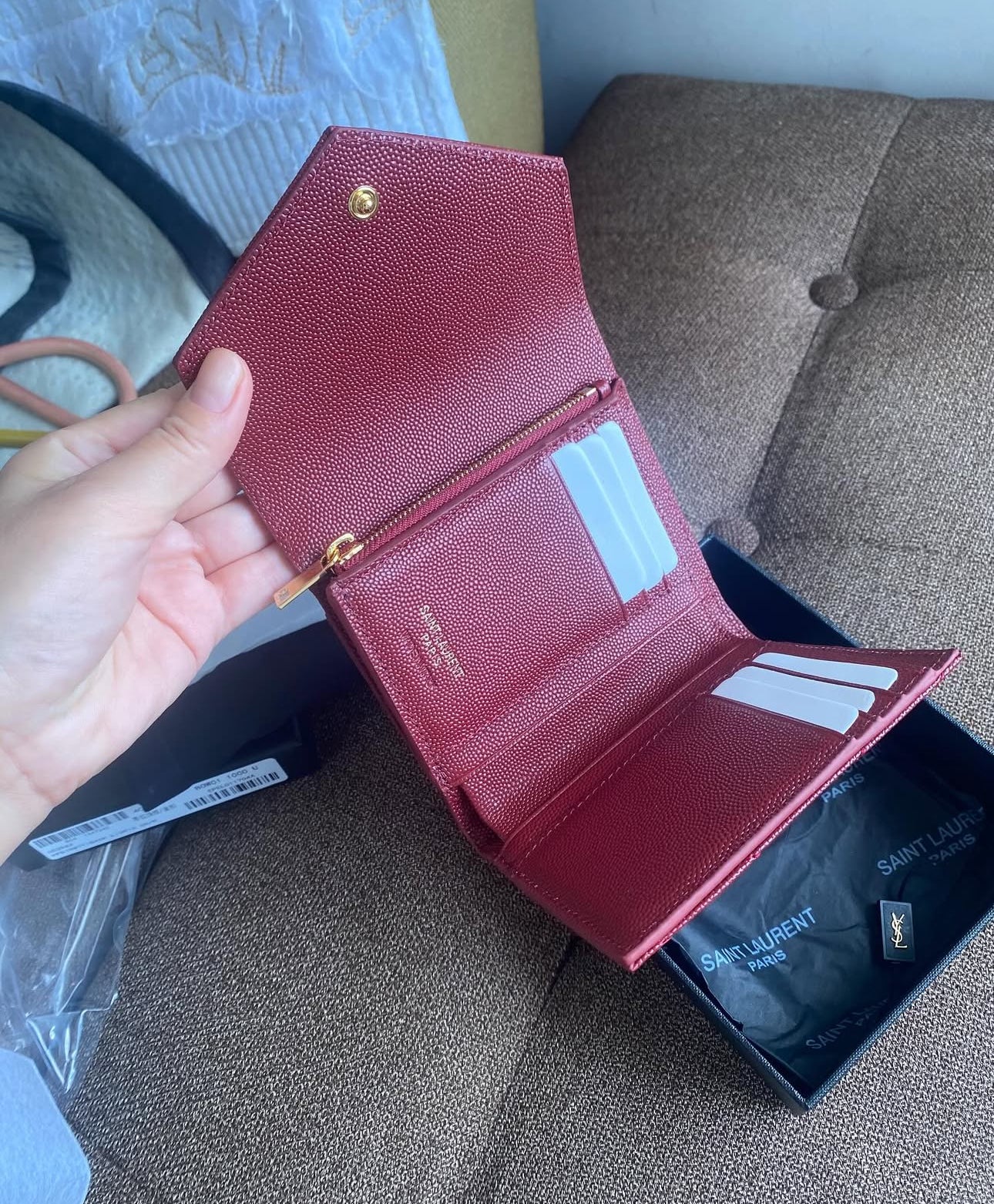 RED CASSANDRE MATELASSÉ COMPACT TRI FOLD WALLET