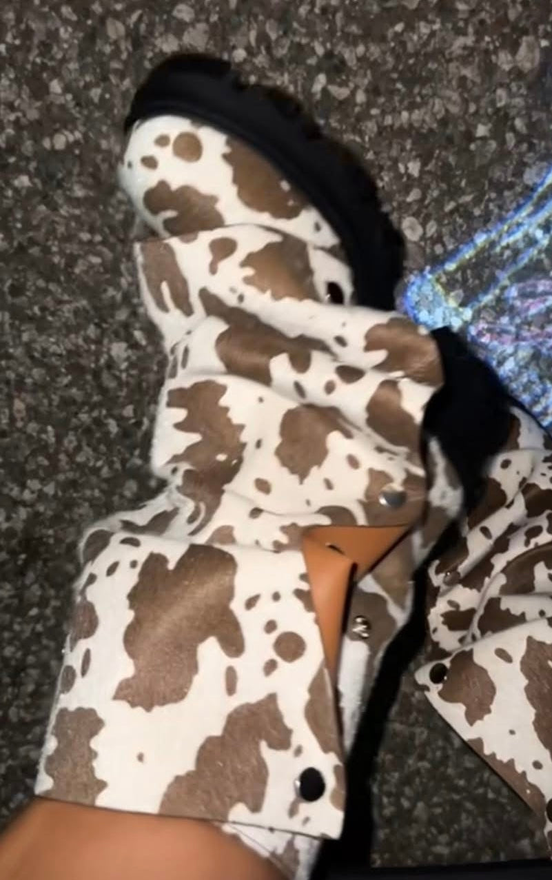 Cow Print Women’s Slouchy Mid-Calf Boot