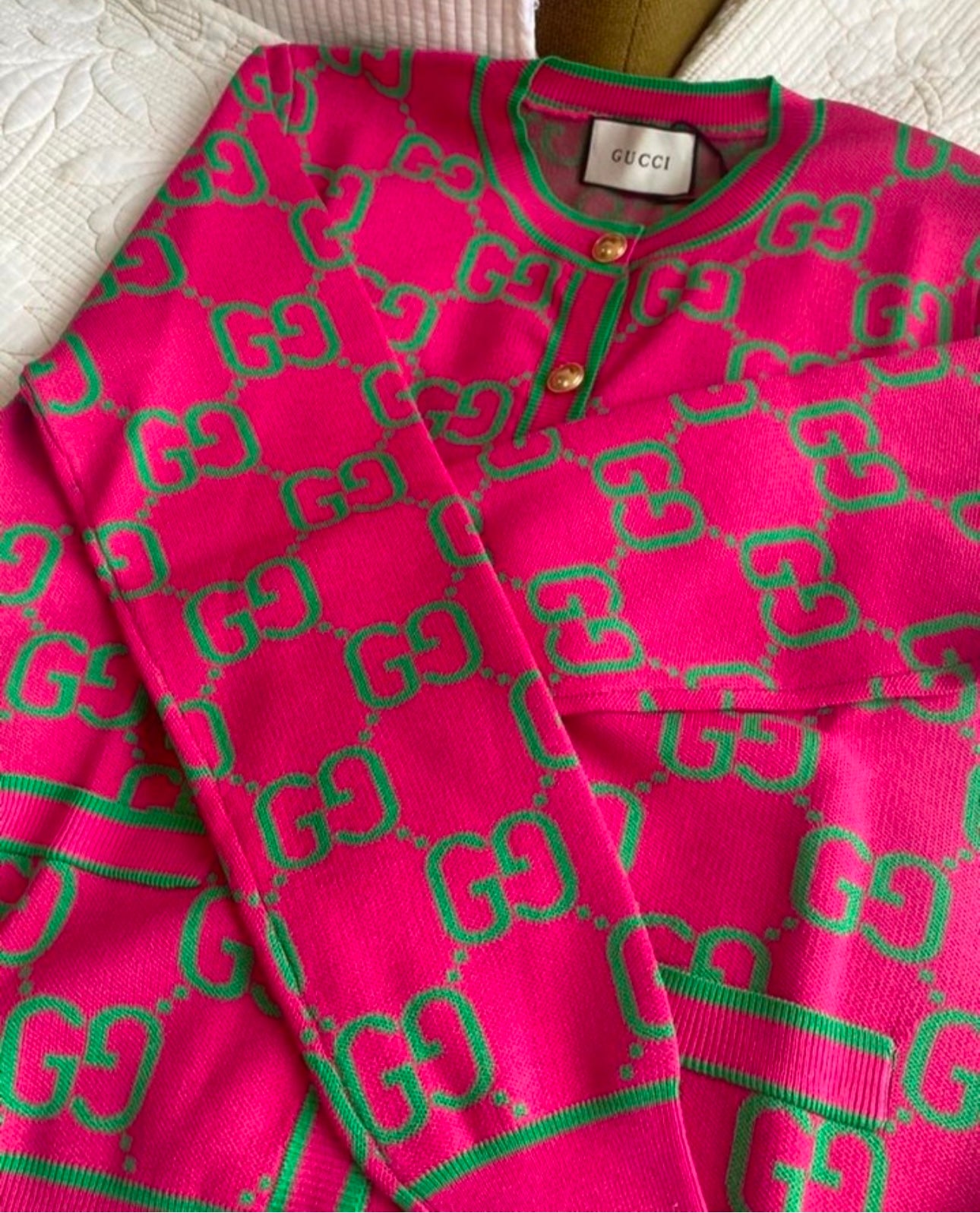 Pink & Green Jacquard Cardigan