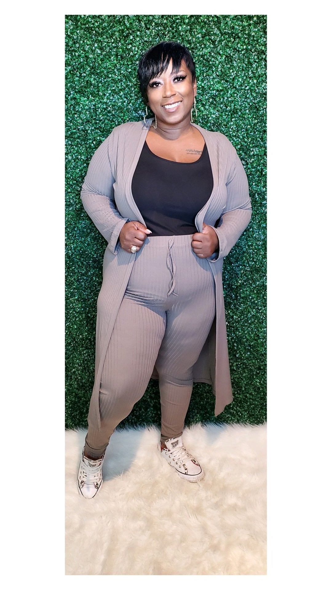 Plus Size | Rich Ribbed Long Cardigan & Leggings Set (6 Colors)