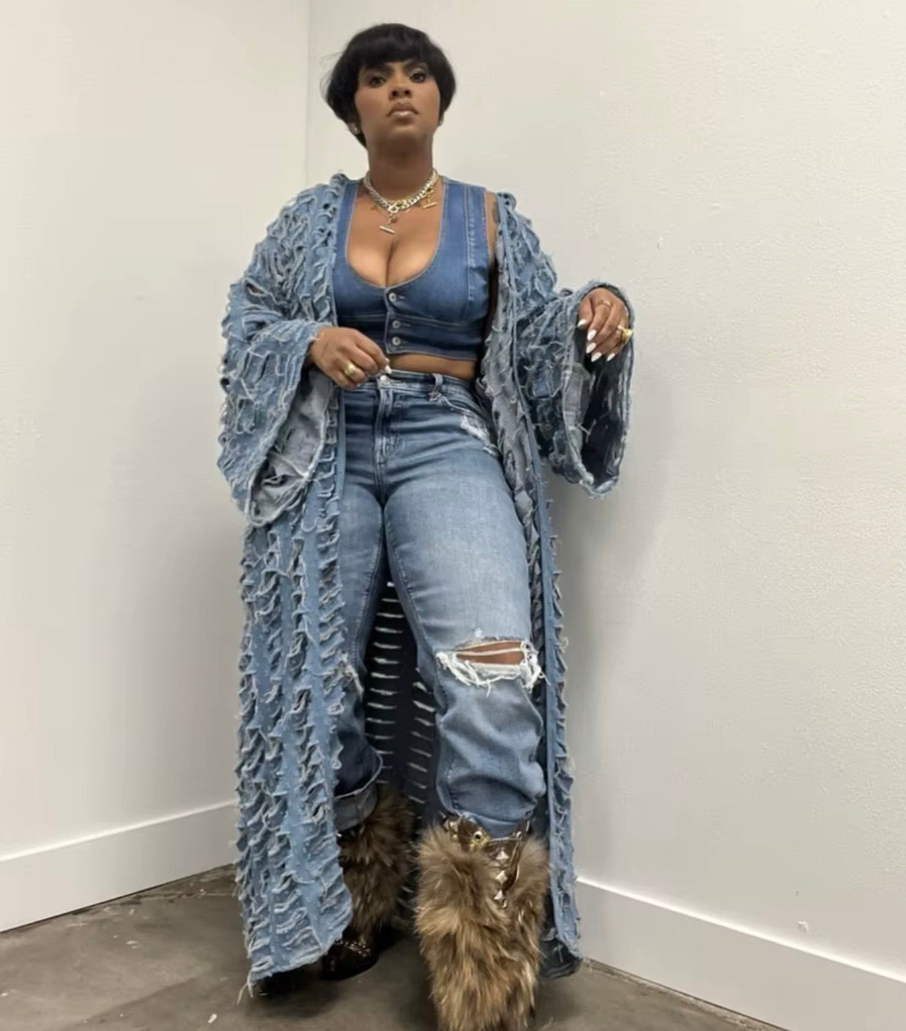 Distressed Denim | Kimono Duster