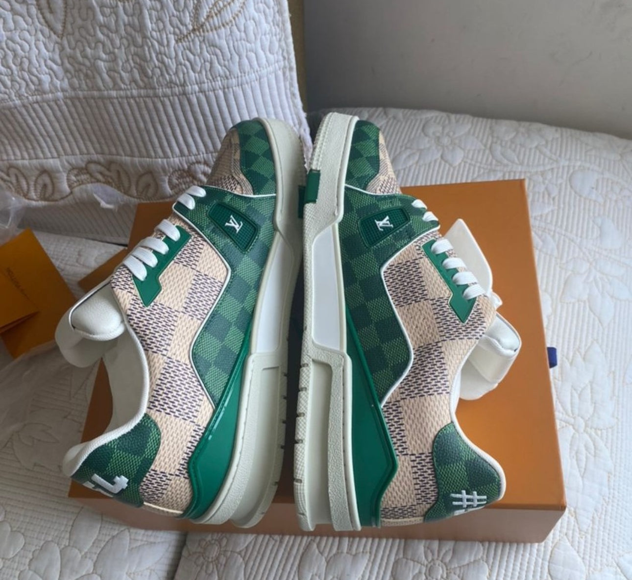 White Green Damier Trainers