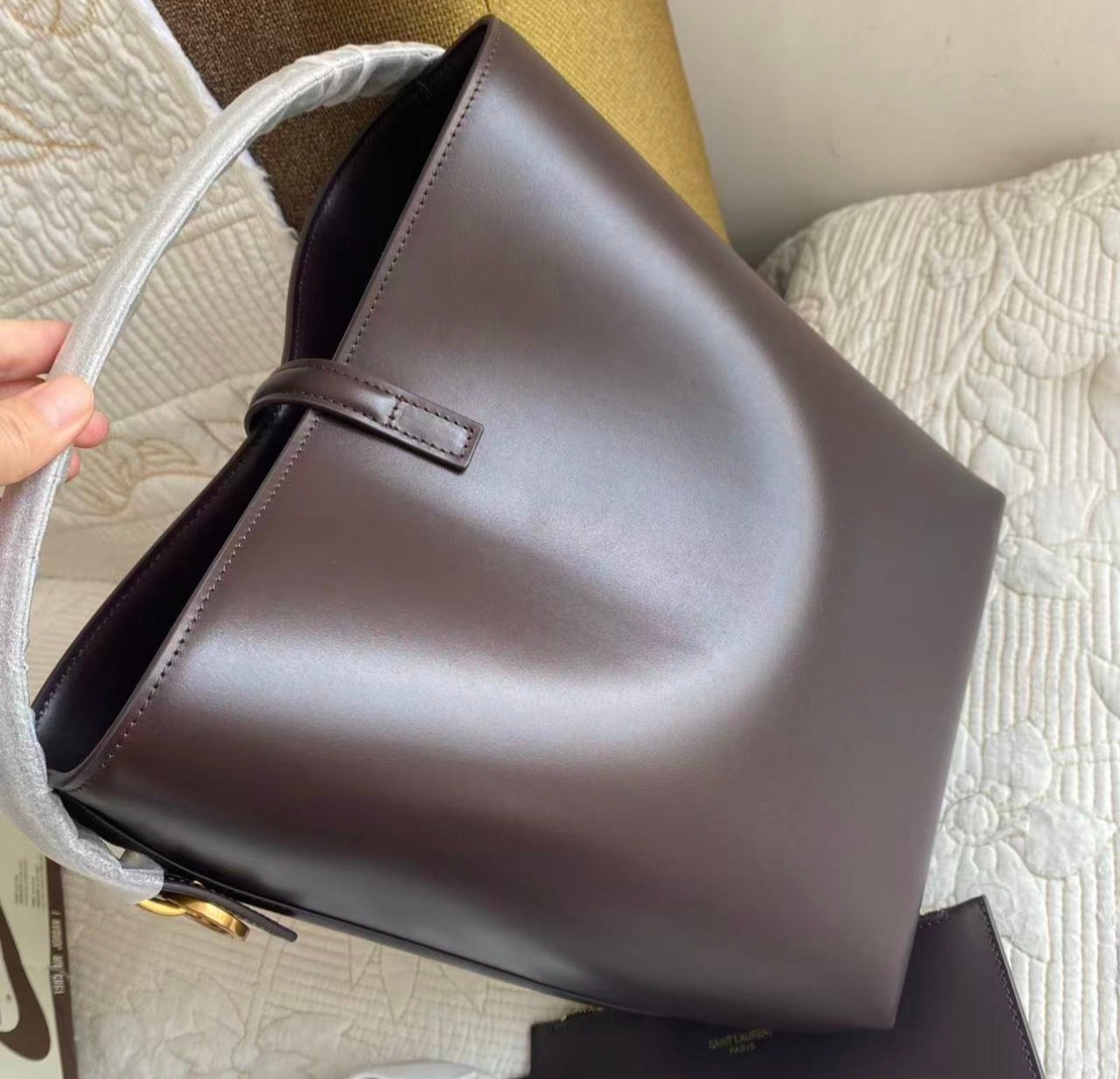 YSL | Le 37 Small Bag in Shiny Leather in Brown