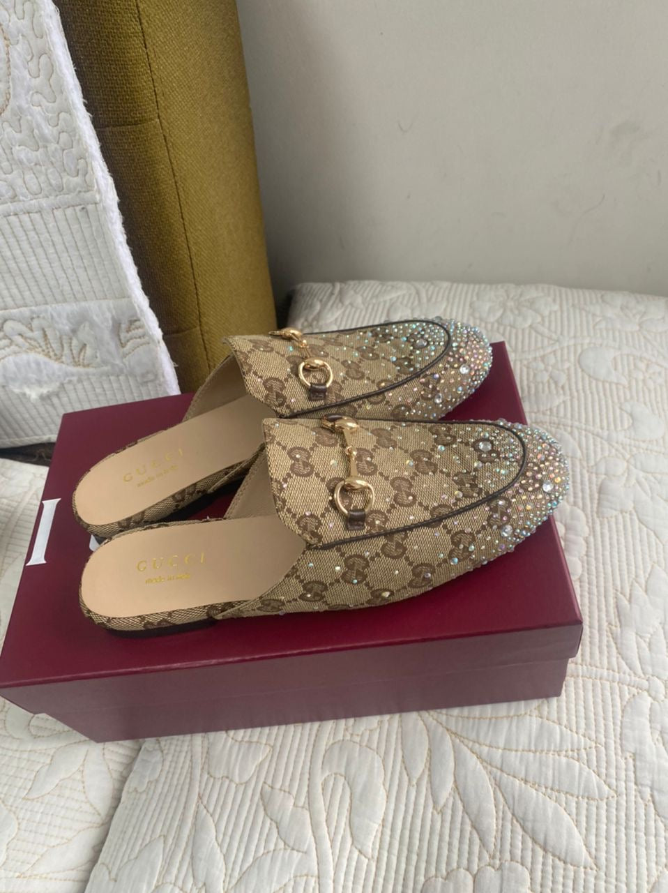 Princetown Crystal GG Canvas Mules
