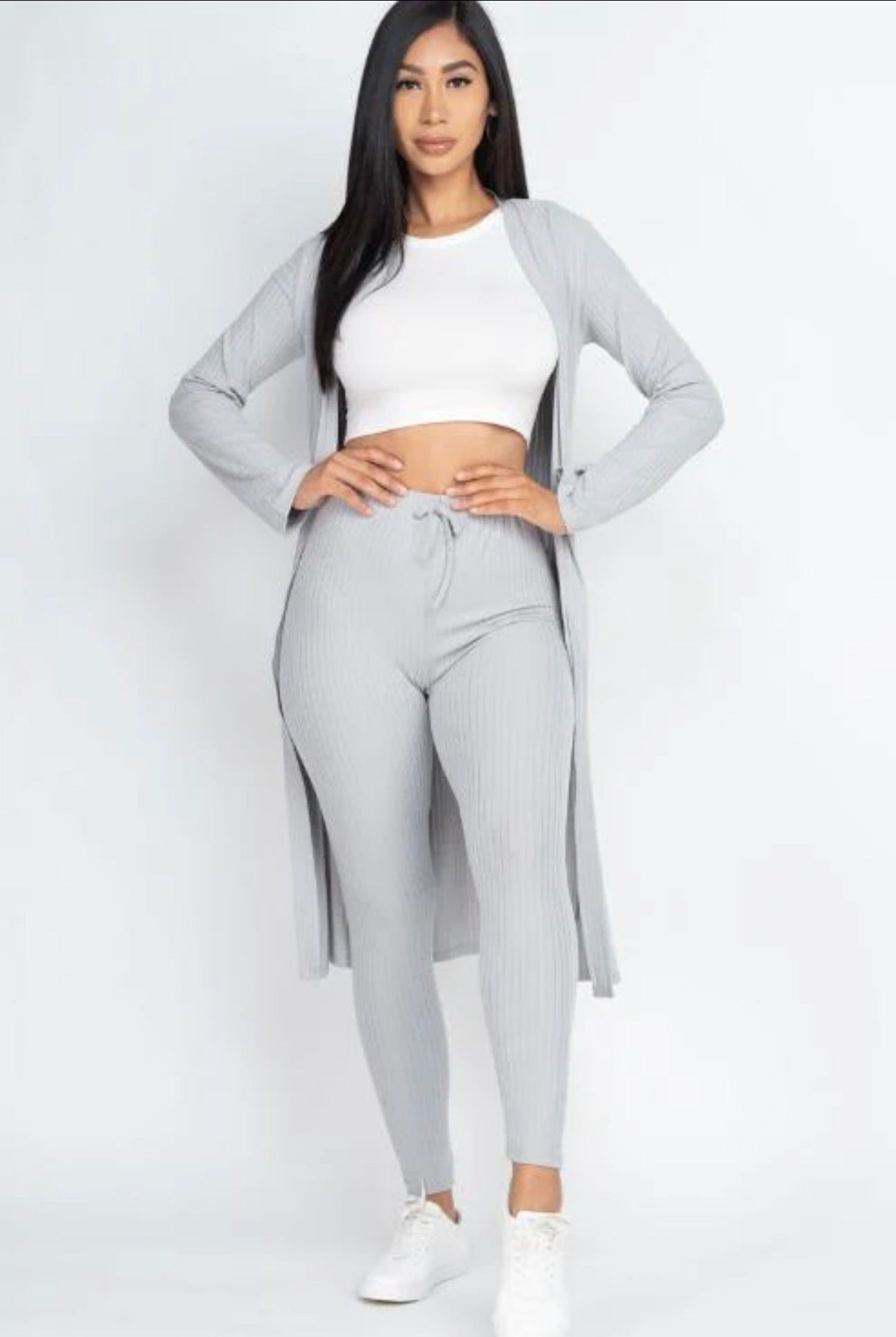 Rich Ribbed Long Sleeve Cardigan + Leggings Set (Small Med Large)