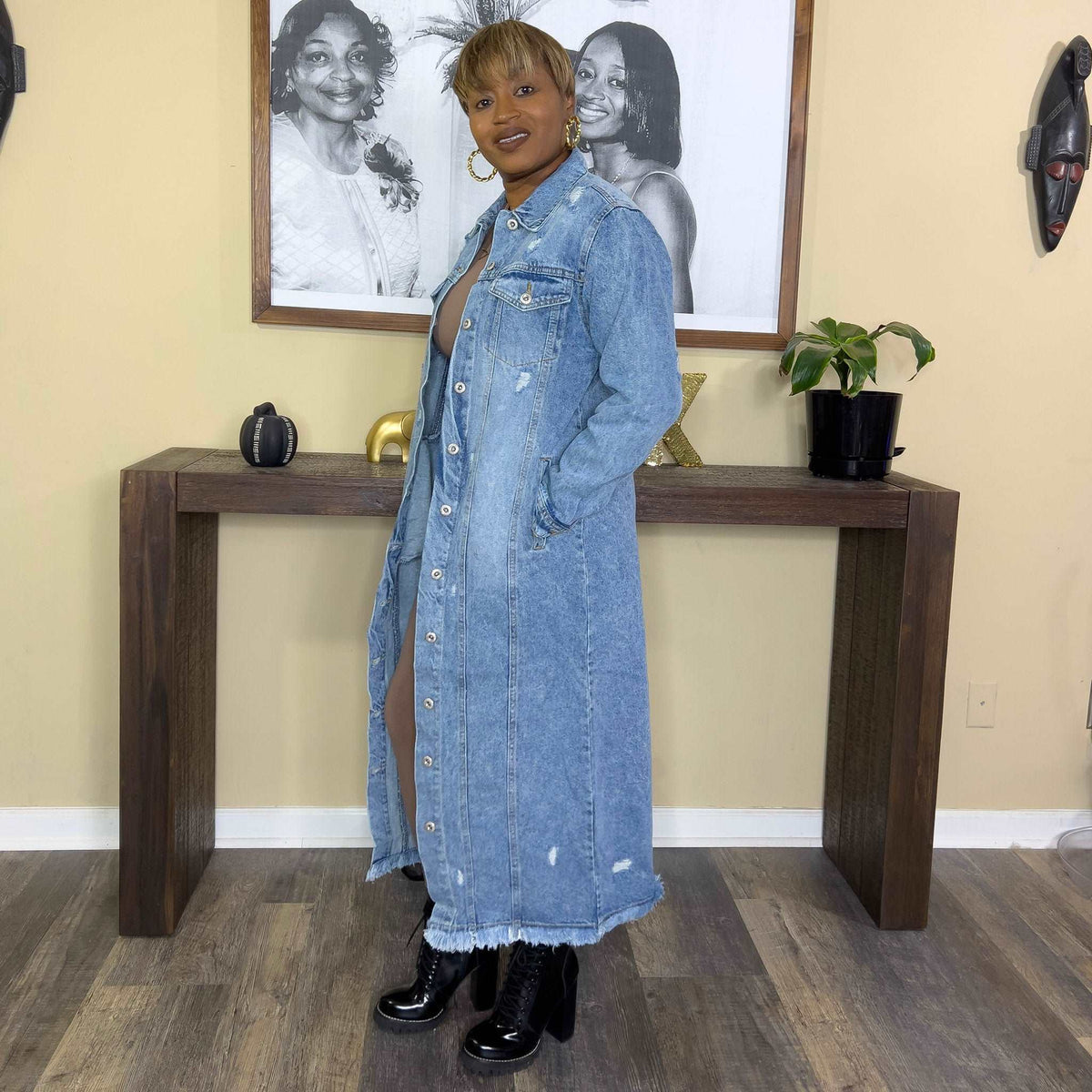 CHAQUETAS LARGAS DE DENIM DESGASTADAS LAVADA
