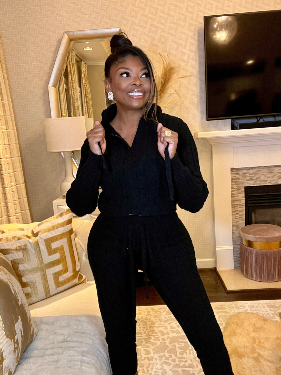 Zip Down Cable Hooded Sweater Set | 6 Colors