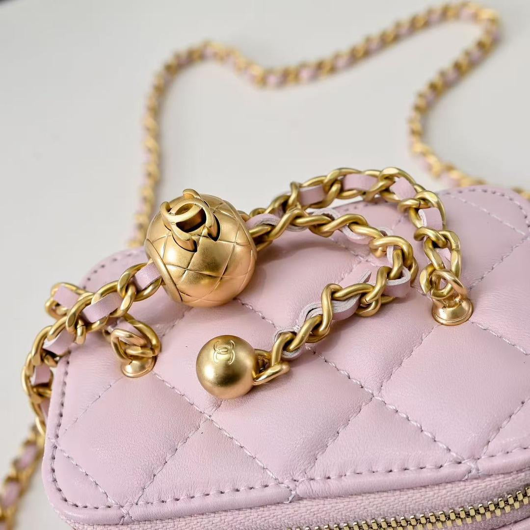 Pink Lambskin Coco Mini Vanity Crossbody Bag | Gold Hardware