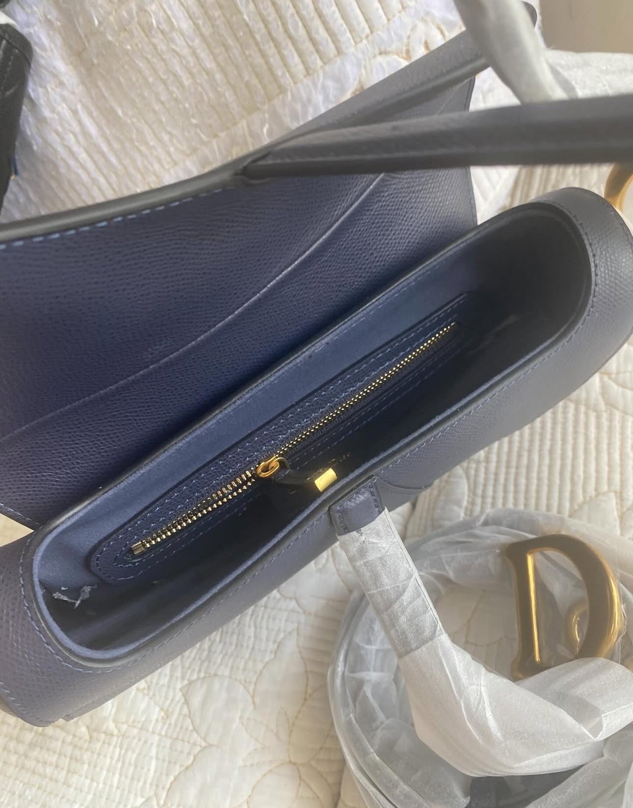 Navy w/ Gold Hardware CD Saddle Bag (Long Strap)