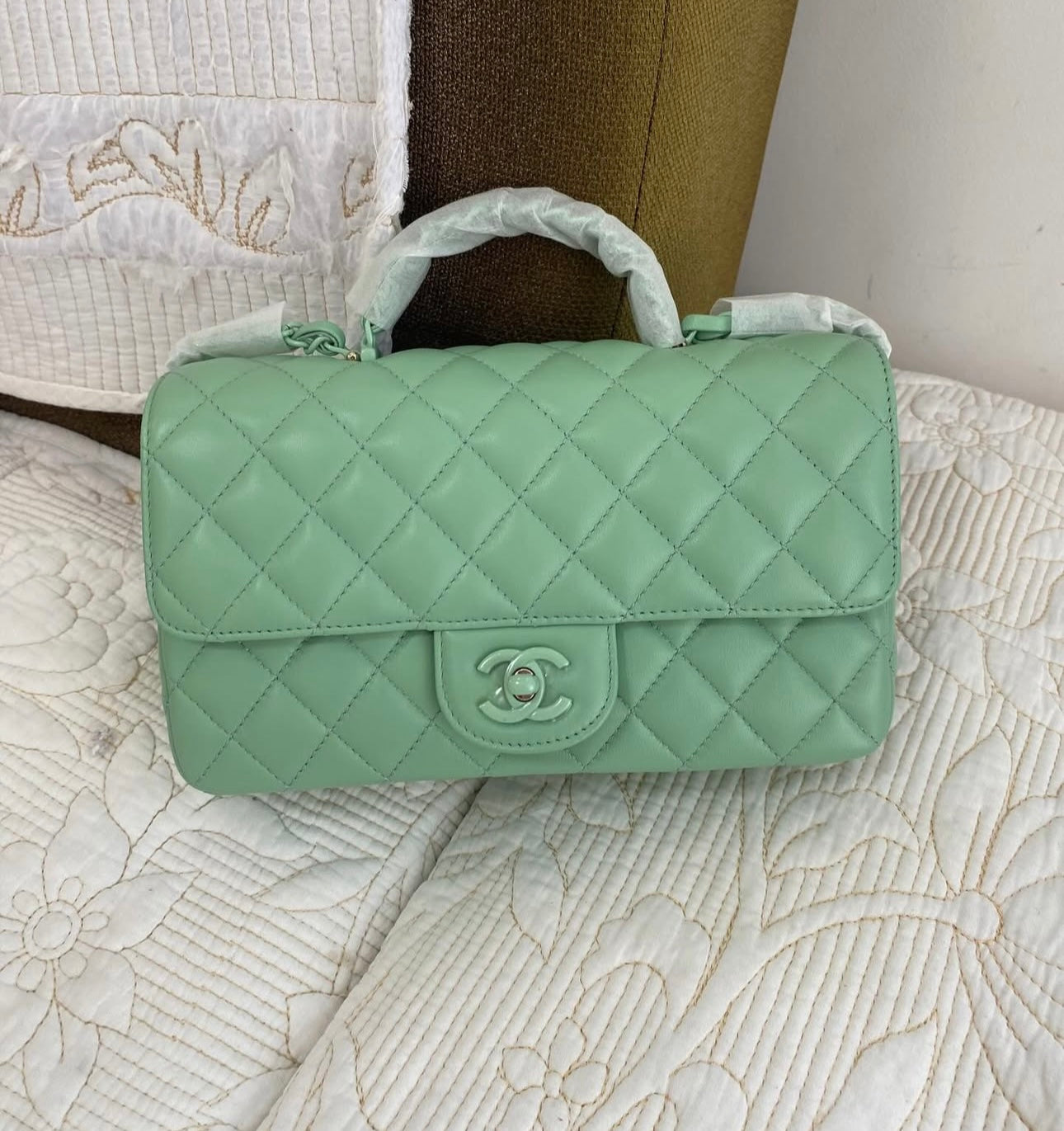 Coco MINI FLAP BAG WITH TOP HANDLE   Lambskin & Lacquered Metal