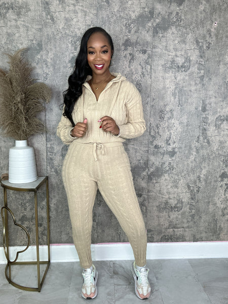 Zip Down Cable Hooded Sweater Set | 6 Colors