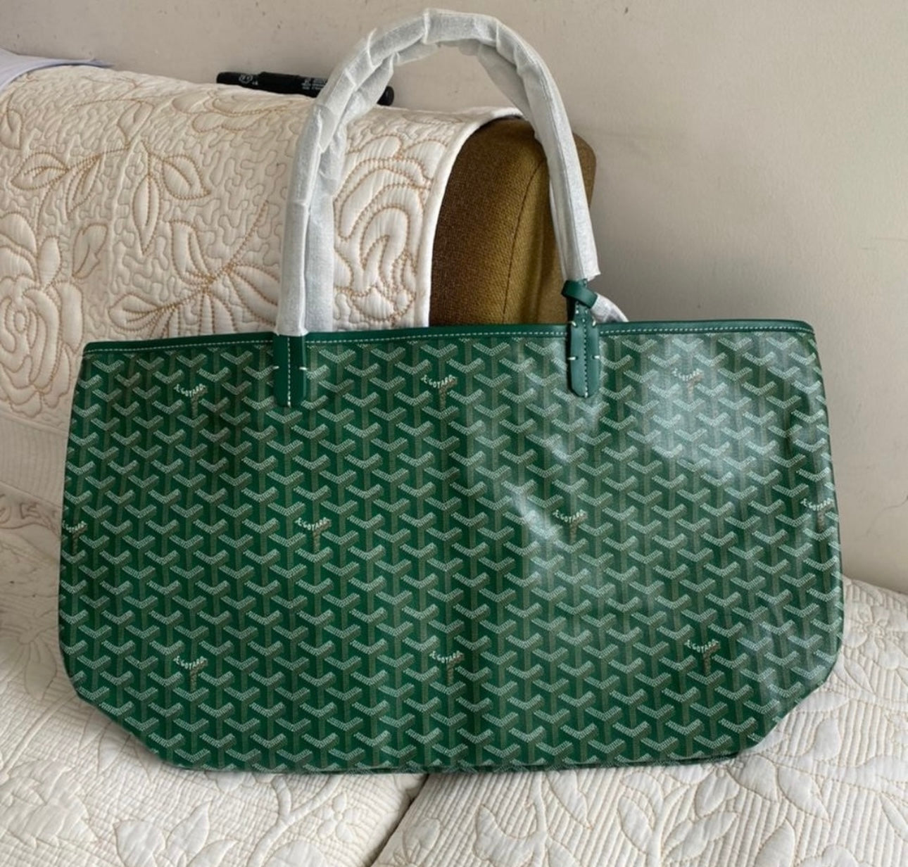 Green Goyardine Canvas and Chevroches Calfskin Saint Louis