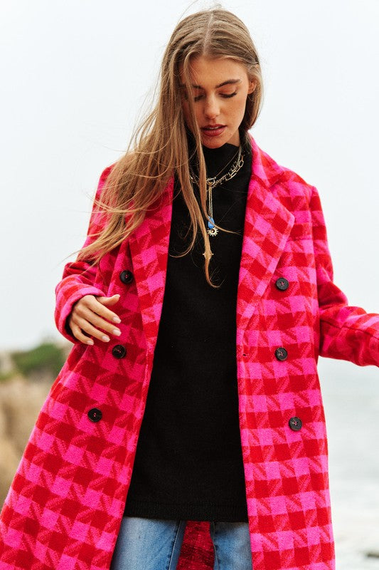 Chaqueta de abrigo con doble botón de tweed de punto texturizado