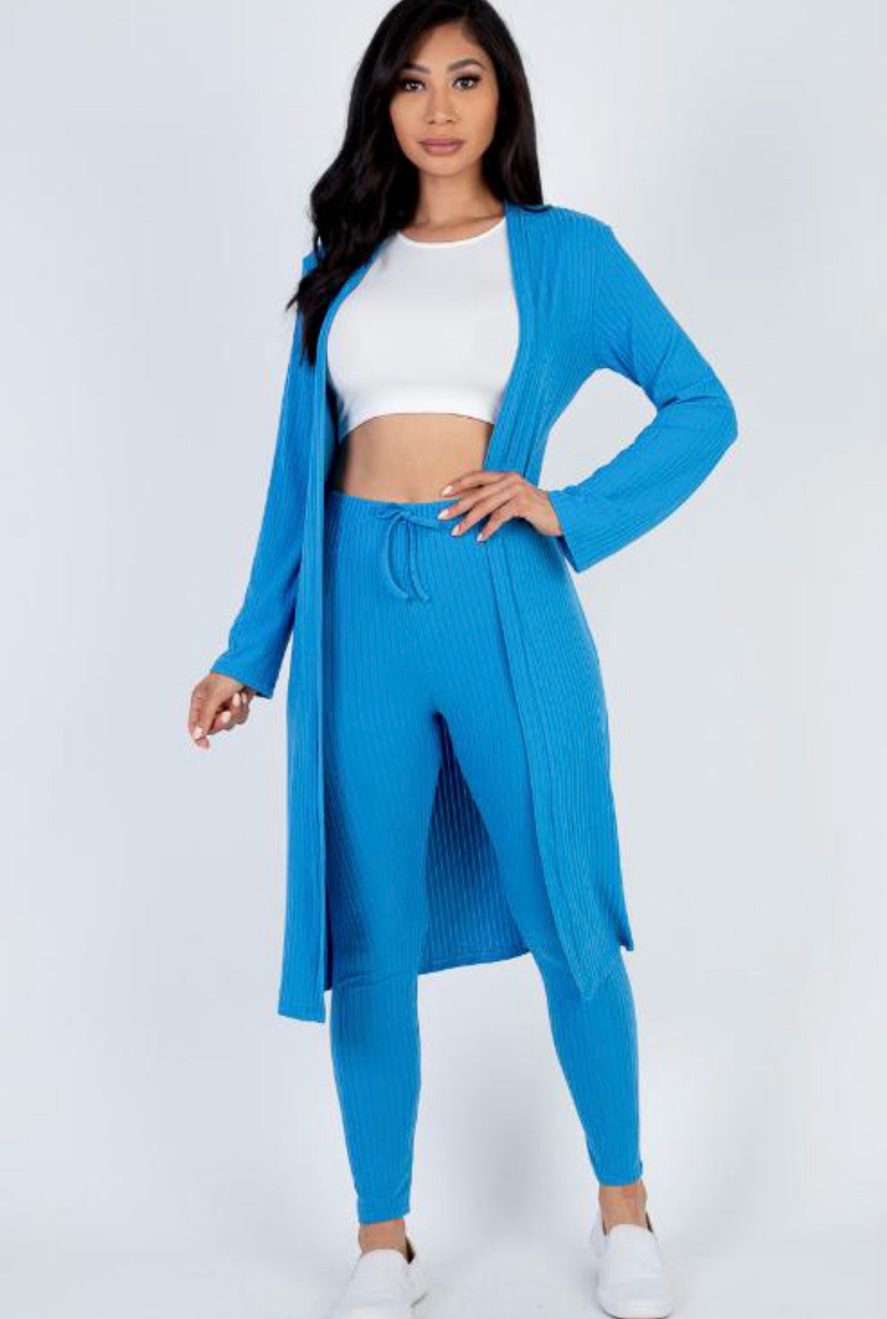 Rich Ribbed Long Sleeve Cardigan + Leggings Set (Small Med Large)