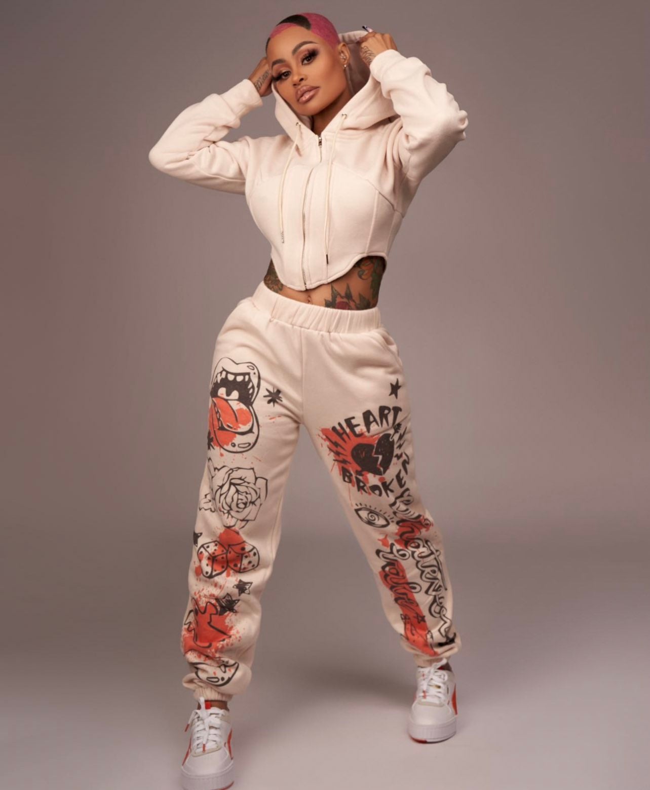 Beige Graphic Jogger Set