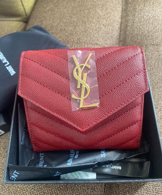 RED CASSANDRE MATELASSÉ COMPACT TRI FOLD WALLET