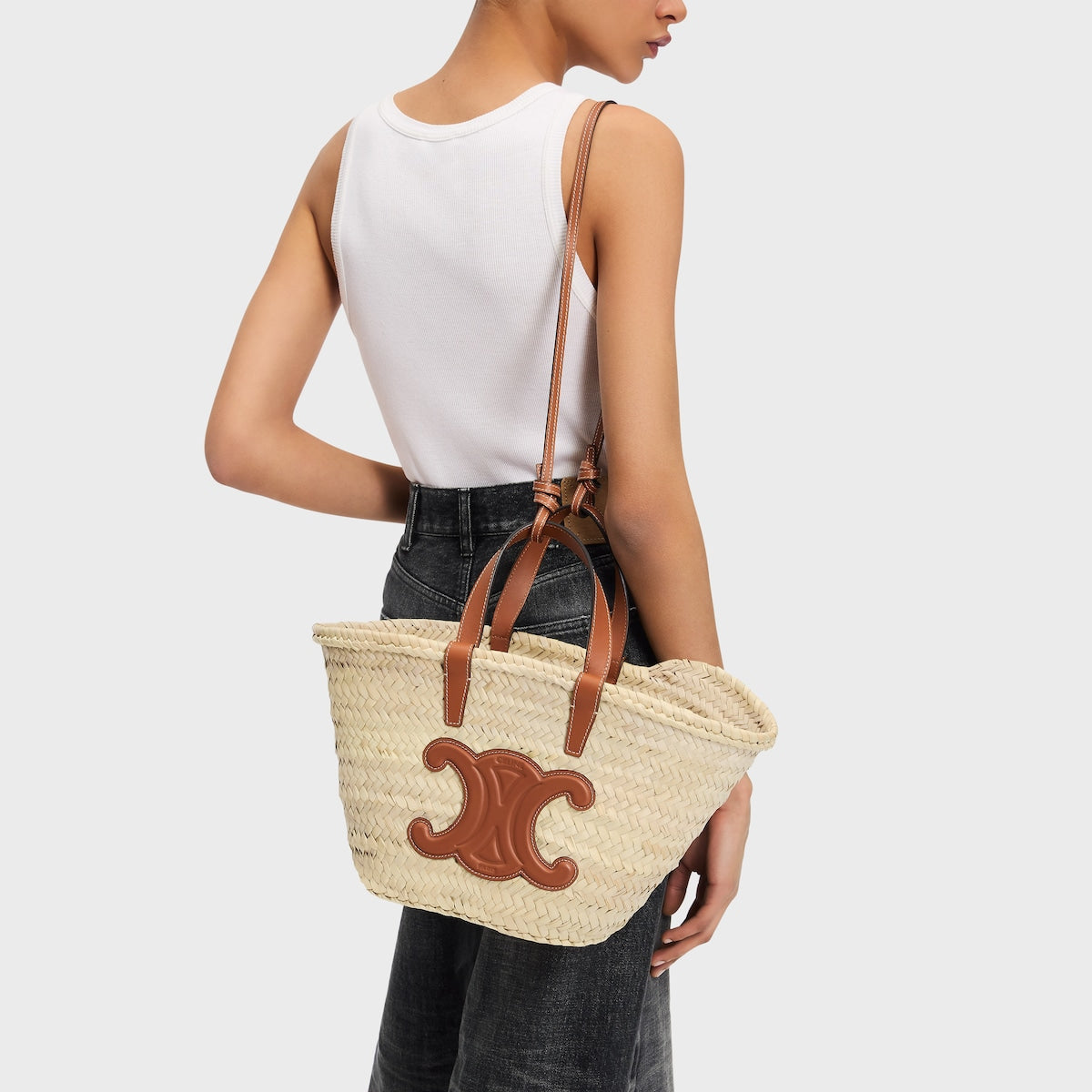 CLASSIC PANIER IN PALM LEAVES AND CALFSKIN TOTE