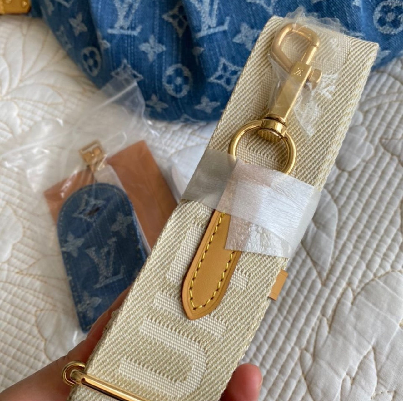 Monogram Denim Fanny Pack + Pillow Flat Comfort Mules