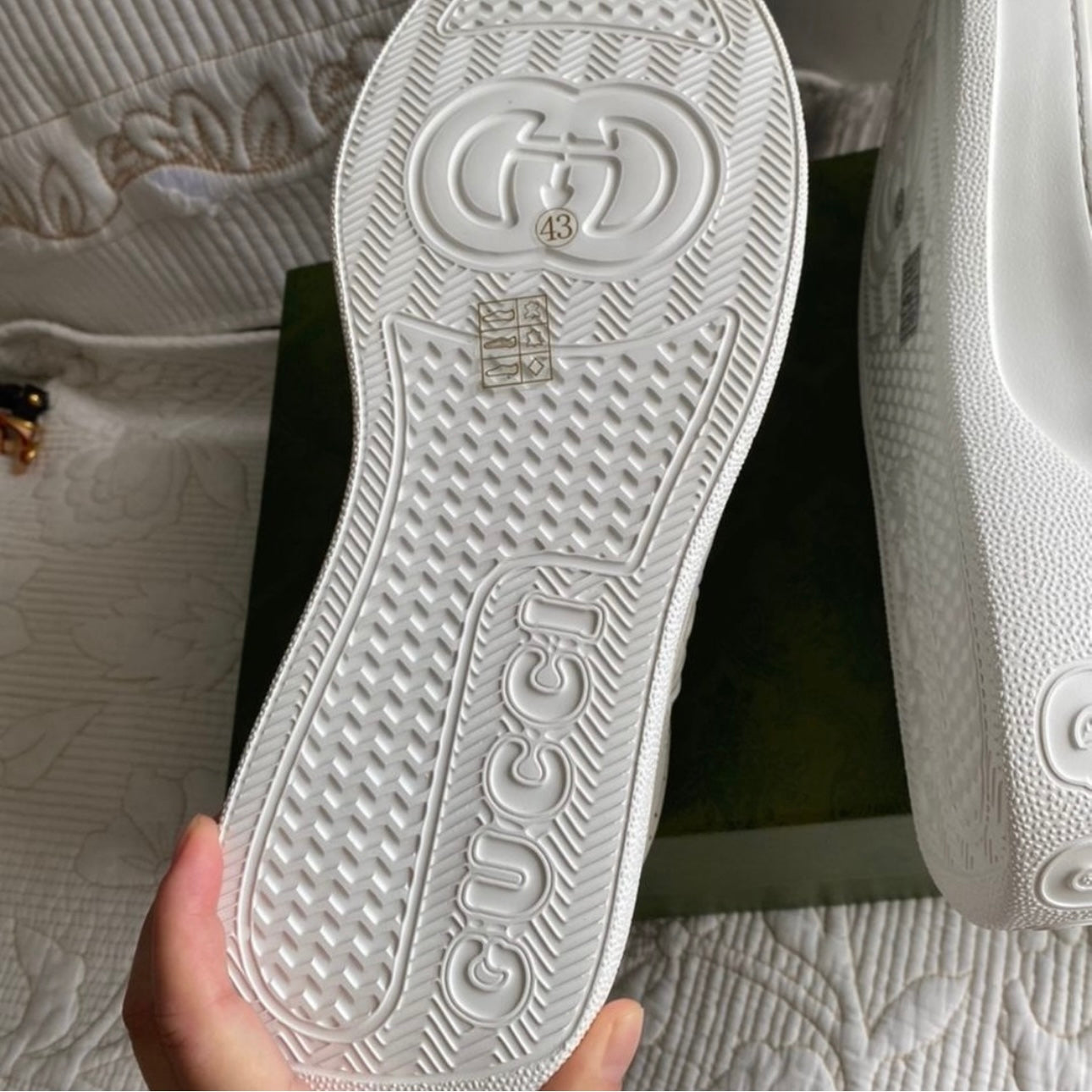 WHITE GG EMBOSSED TRAINER