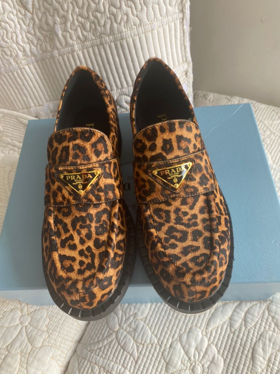 Leopard Calf Hair Triangle Loafers