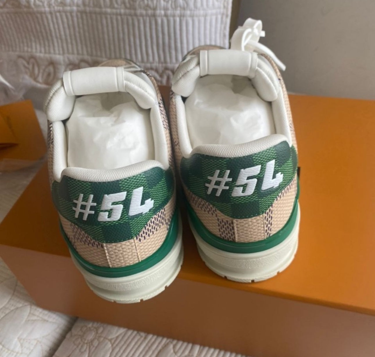 White Green Damier Trainers