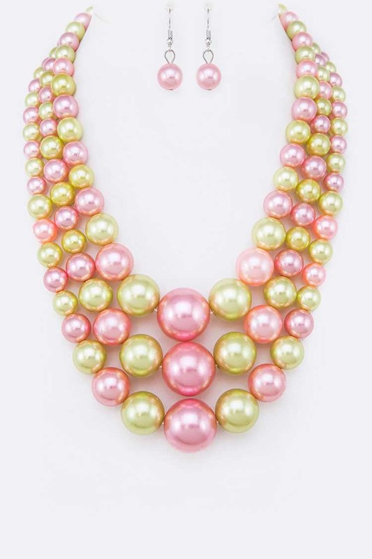 Mix Pearl Layer Statement Necklace Set (12 Colors)