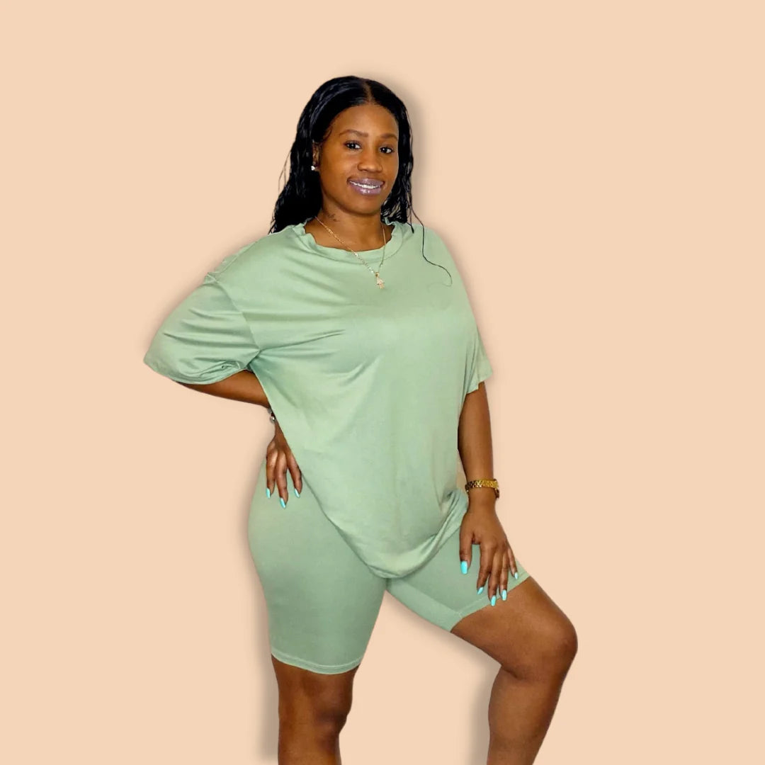 Kurvy Size Basics Short Set | Oversized Top & Biker Shorts 8 COLORS