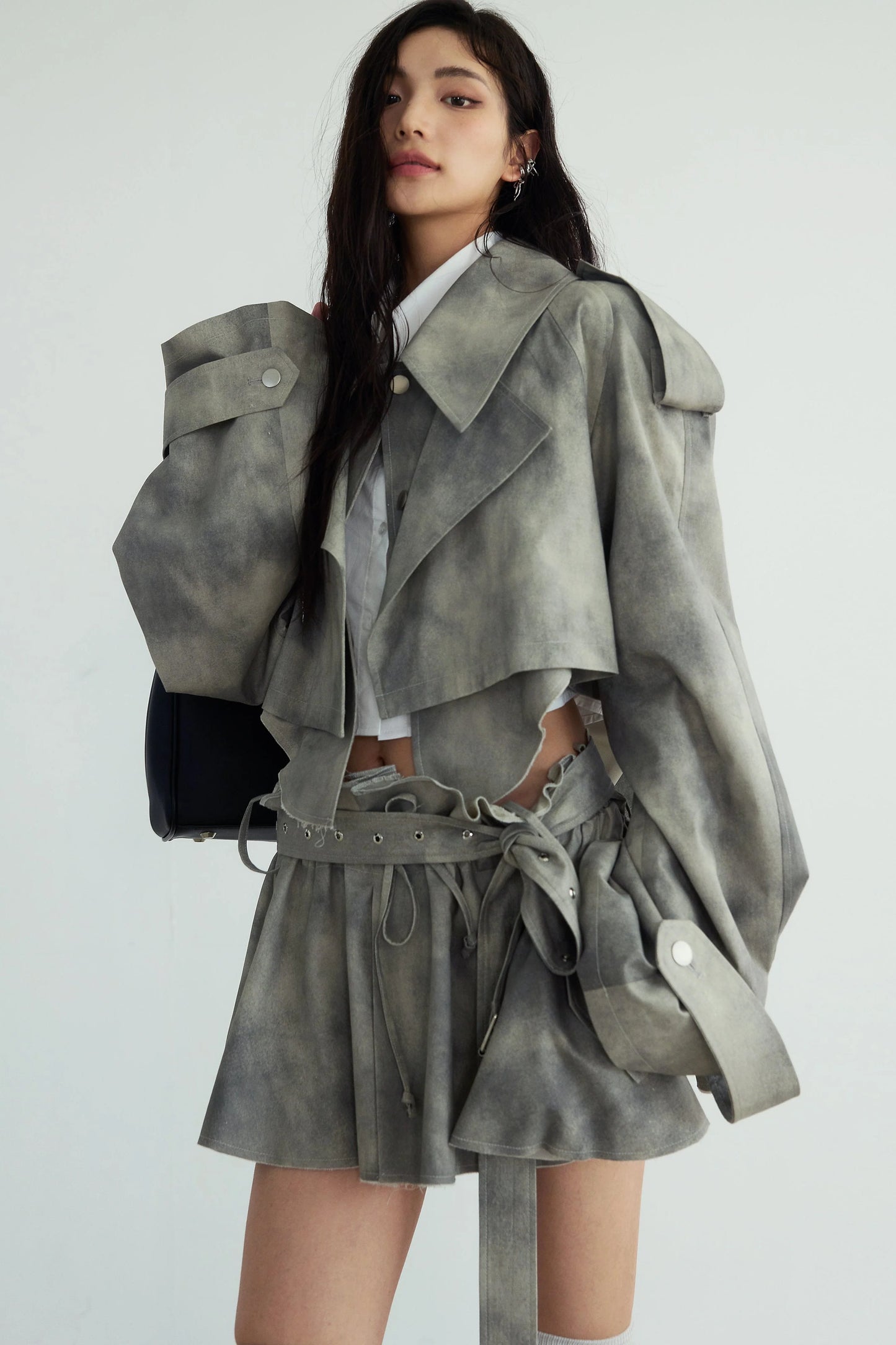 Out the Box Cropped Trench & Skirt Set Set
