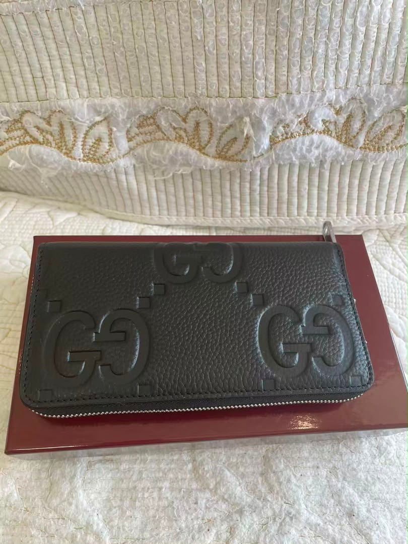 GG Black Jumbo Zip Around Wallet