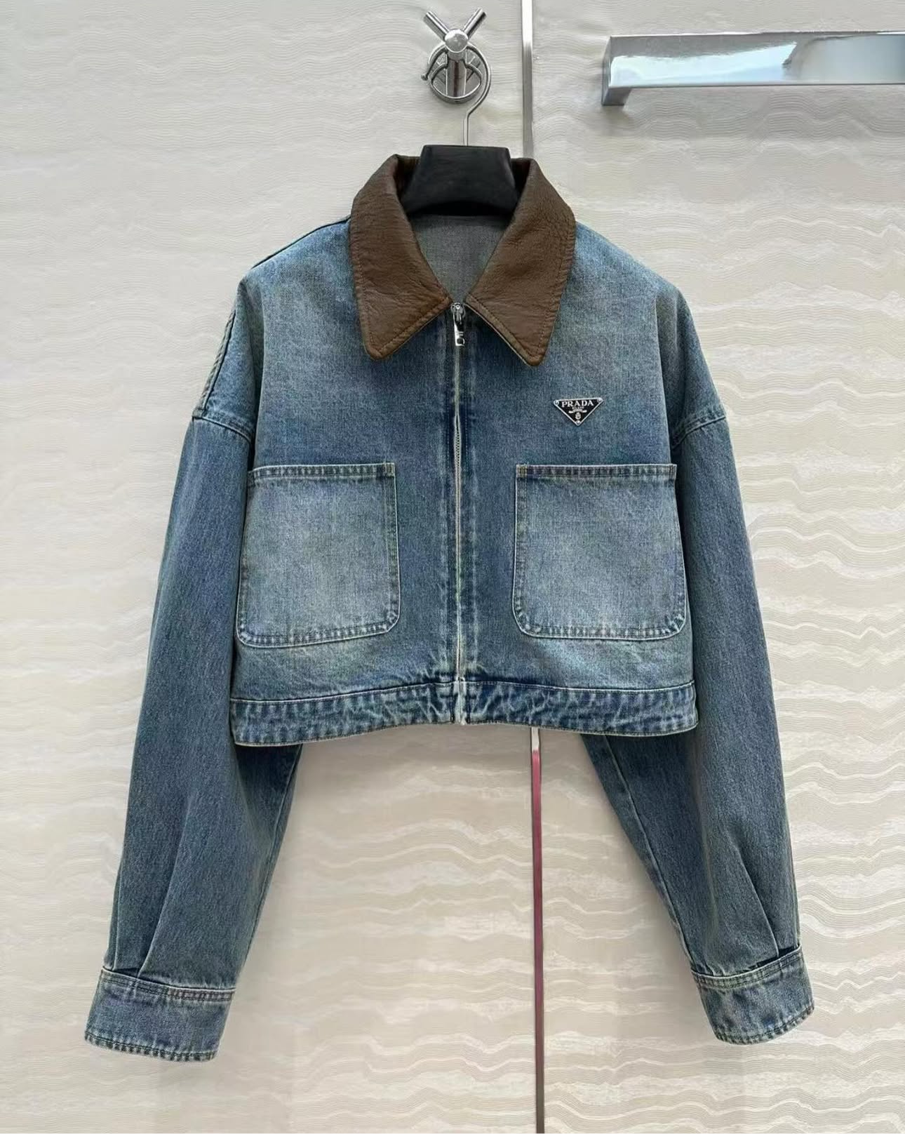 Logo Light Blue Cropped Denim Jacket | PRA (2 Colors)