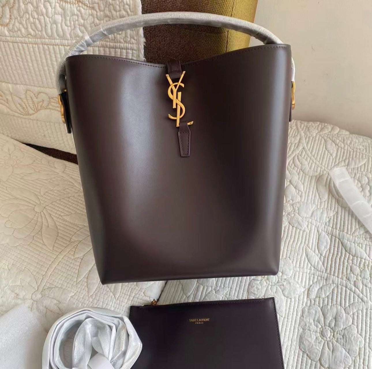 YSL | Le 37 Small Bag in Shiny Leather in Brown