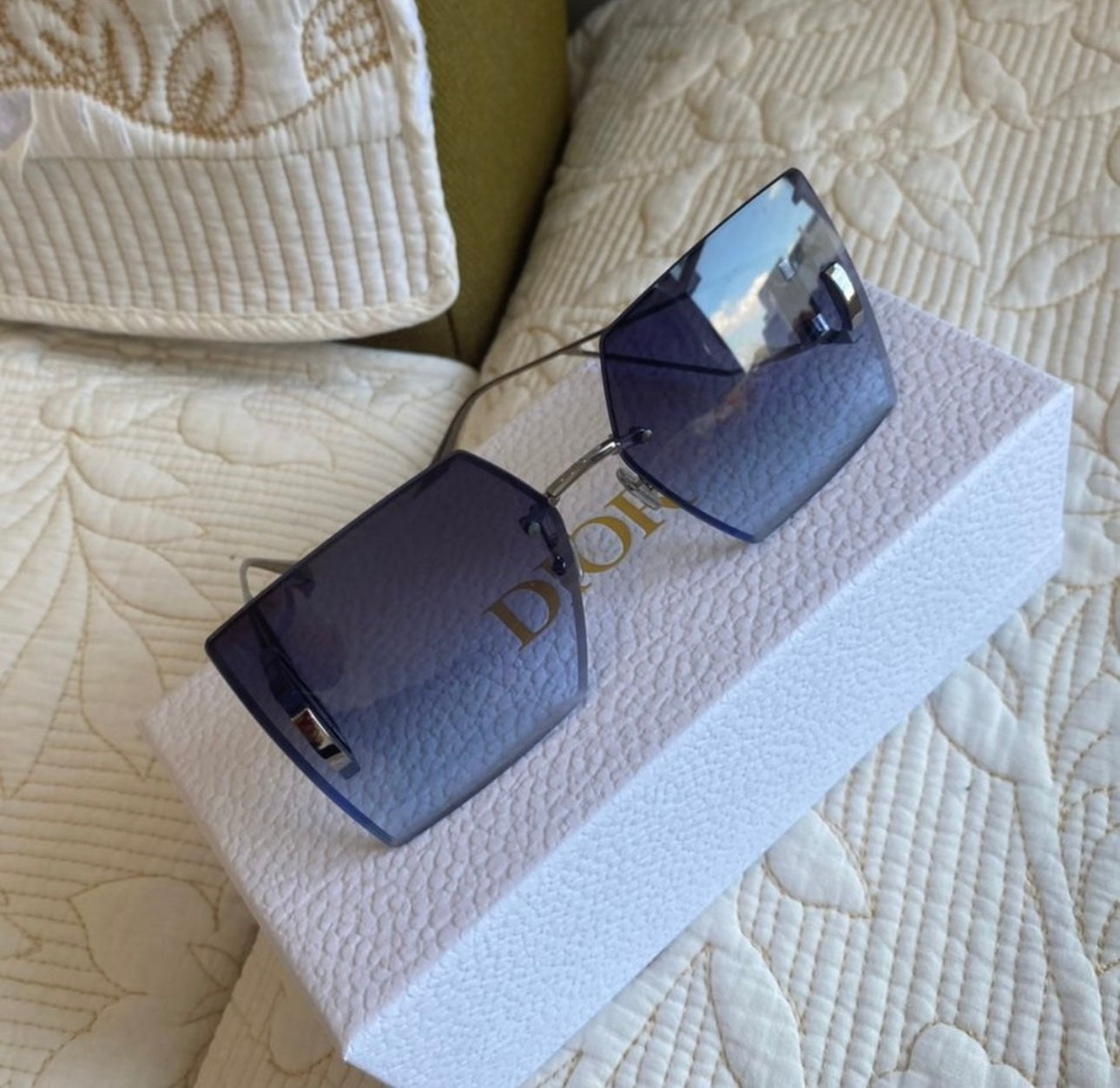 BLUE SILVER FRAME DIOR MONTAIGNE SUNGLASSES