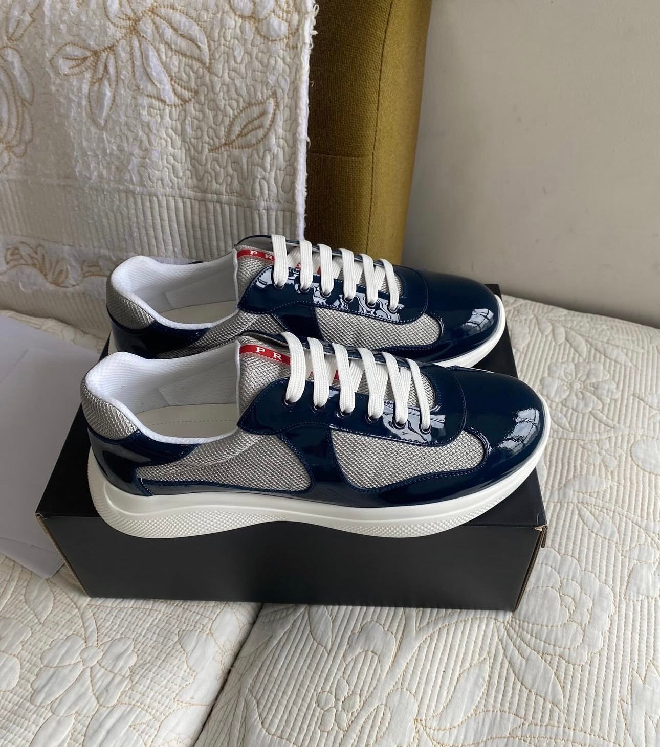 Patent Leather and Technical fabric PRA American Cup Sneaker | Royal Blue/Silver