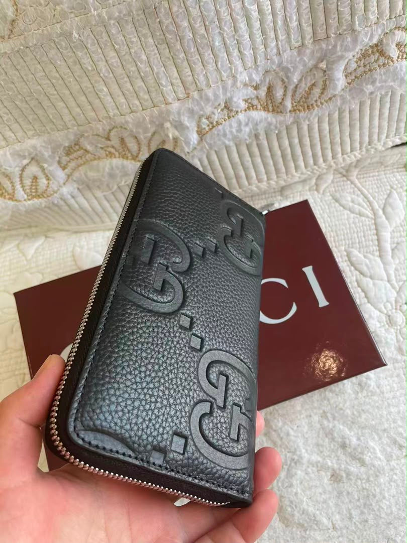 GG Black Jumbo Zip Around Wallet