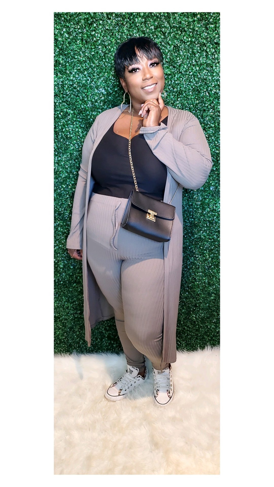 Plus Size | Rich Ribbed Long Cardigan & Leggings Set (6 Colors)