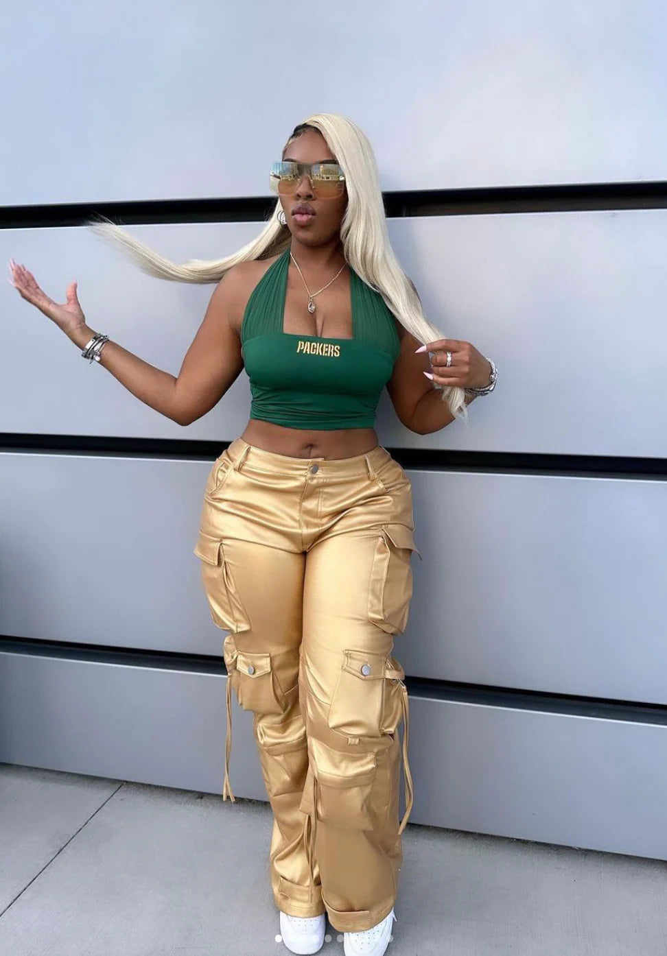 FAMOUS GOLD METALLIC CARGO PANTS