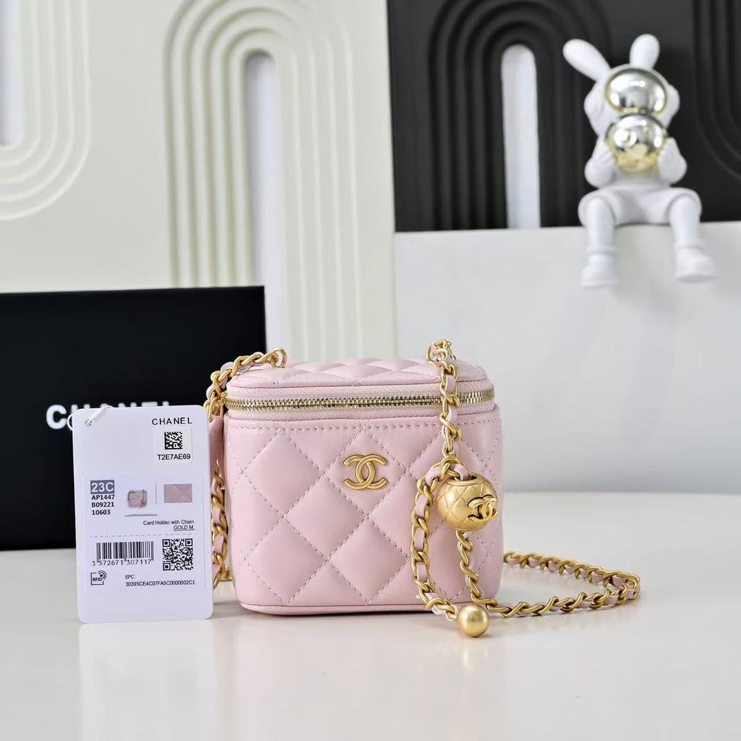 Pink Lambskin Coco Mini Vanity Crossbody Bag | Gold Hardware