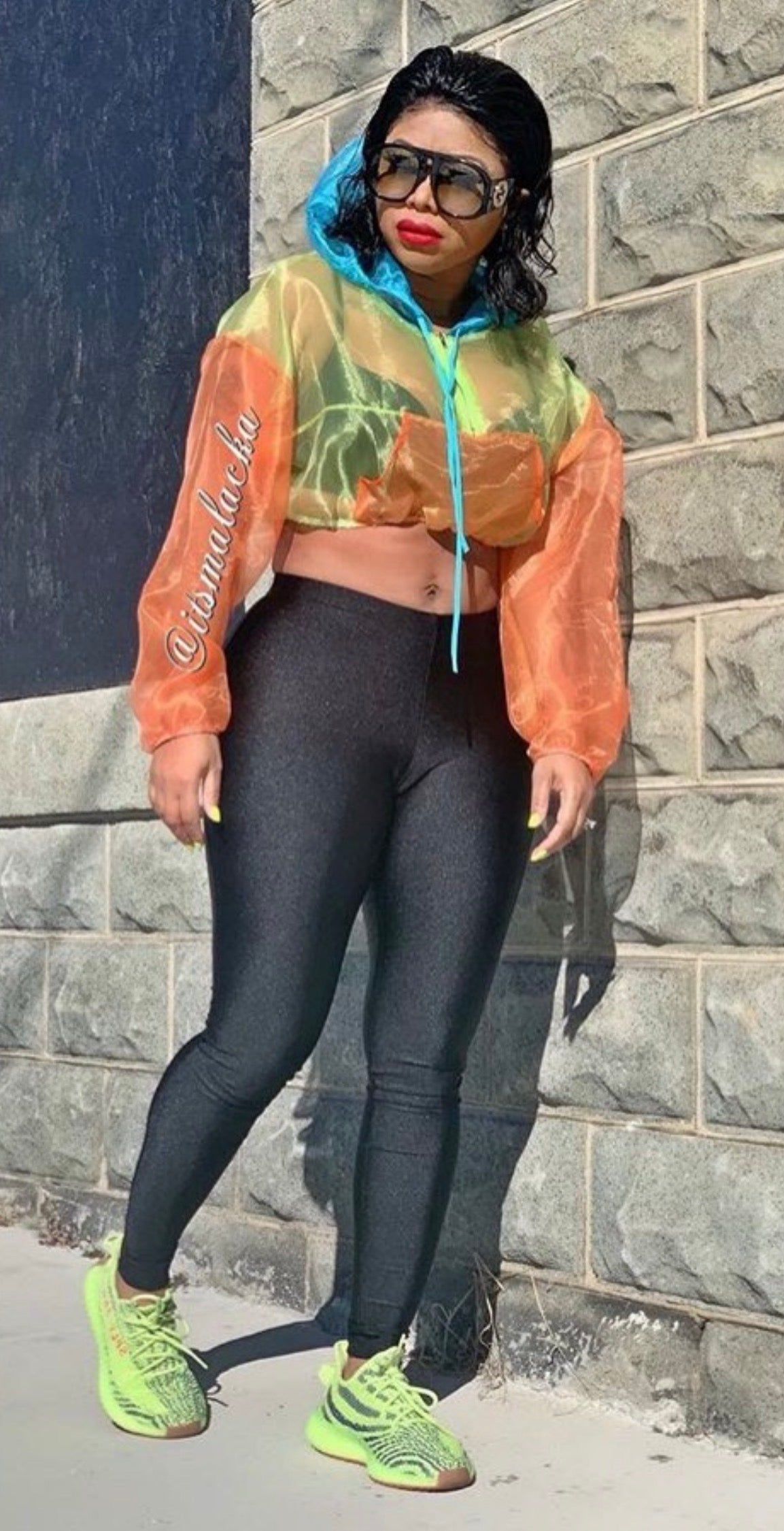 Neon Cocky Crop Jacket + Black Leggings Set | Sz Small