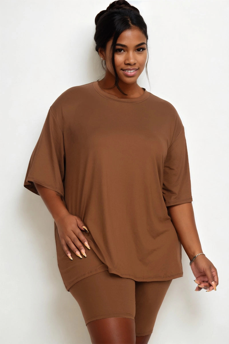 Kurvy Size Basics Short Set | Oversized Top & Biker Shorts 8 COLORS